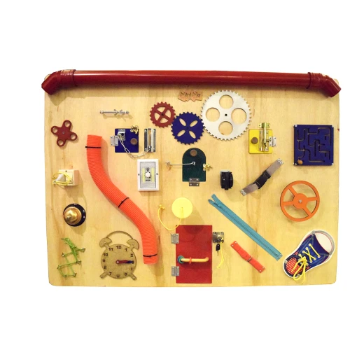 Mini Me Skills Busy Board Toddler Learning Activity with Natural Wooden Stand Mini Me Skills Busy Board Toddler Learning Activity with Natural Wooden Stand