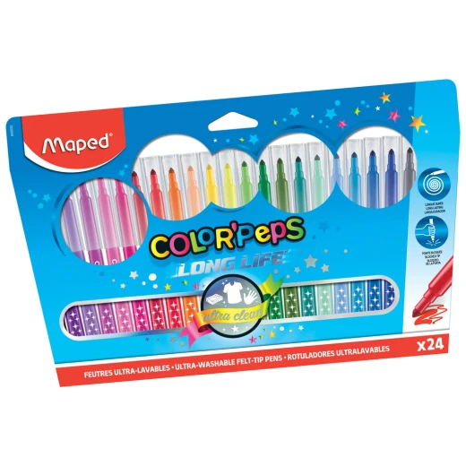 Maped Colour Peps Felt Tips Pen (Long Life) Pack of 24 Maped Colour Peps Felt Tips Pen (Long Life) Pack of 24