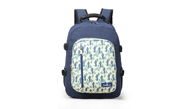 Faber-Castell The Wanderer School 3 Compt Backpack, Dark Blue&Blue Cactus - فابر كاستل