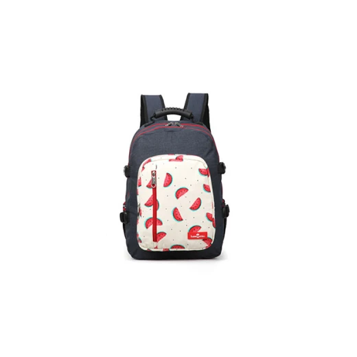 Faber-Castell The Wanderer School 3 Compt Backpack, Dark Blue&Watermelon