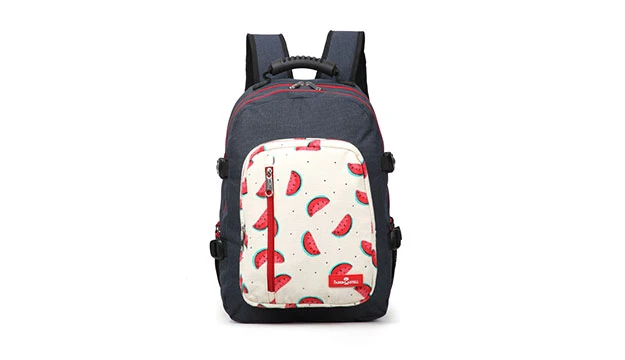 Faber-Castell The Wanderer School 3 Compt Backpack, Dark Blue&Watermelon - فابر كاستل