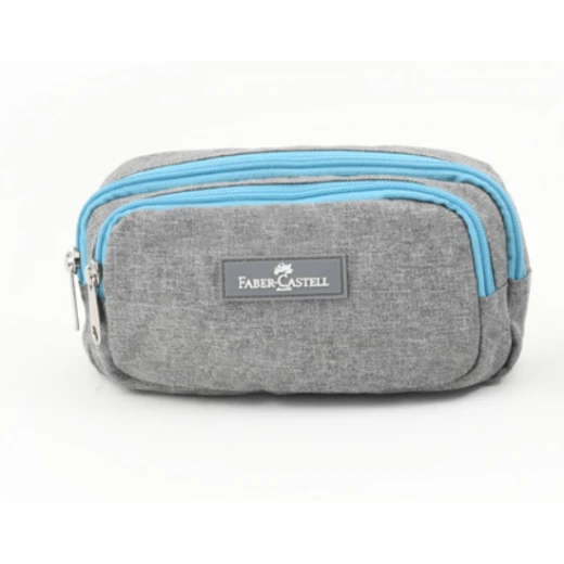 Faber Castell Large Pencil Case 2 Compartment, Light Grey& Blue Mario
