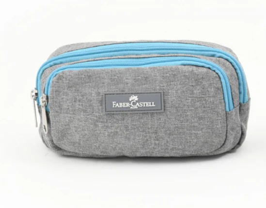Faber Castell Large Pencil Case 2 Compartment, Light Grey& Blue Mario - فابر كاستل