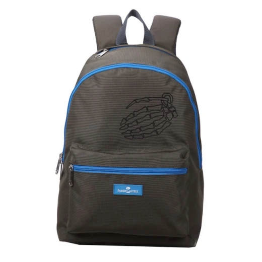 Faber-Castell Energetic Bag 1 Compt Backpack, Olive&Blue Zipper