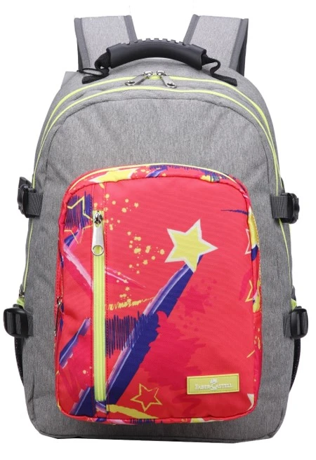 Faber-Castell Wanderer Bag 3 Compt Backpack, Light Grey&Red - فابر كاستل