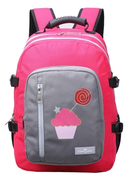 Faber-Castell Wanderer Bag 3 Compt Backpack, Grey&Pink ice cream - فابر كاستل