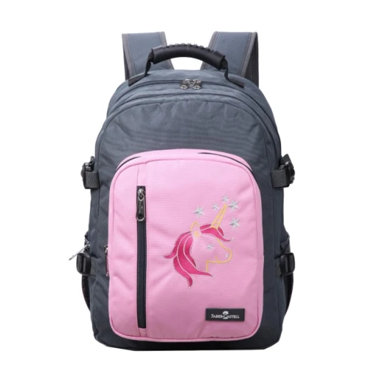 Faber-Castell Wanderer Bag 3 Compt Backpack, Dark Grey&Pink Unicorn