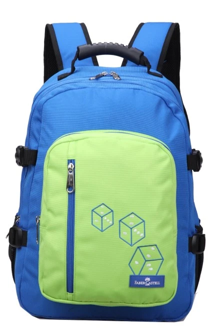 Faber-Castell Wanderer Bag 3 Compt Backpack, Blue &Green Dices - فابر كاستل