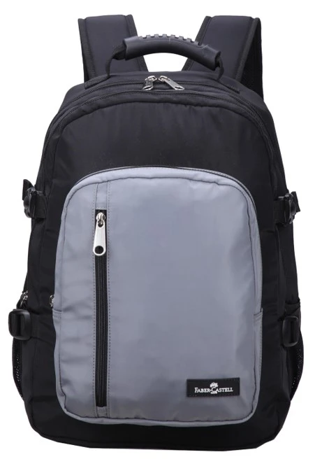 Faber-Castell Wanderer Bag 3 Compt Backpack, Black&Grey Leather Like - فابر كاستل