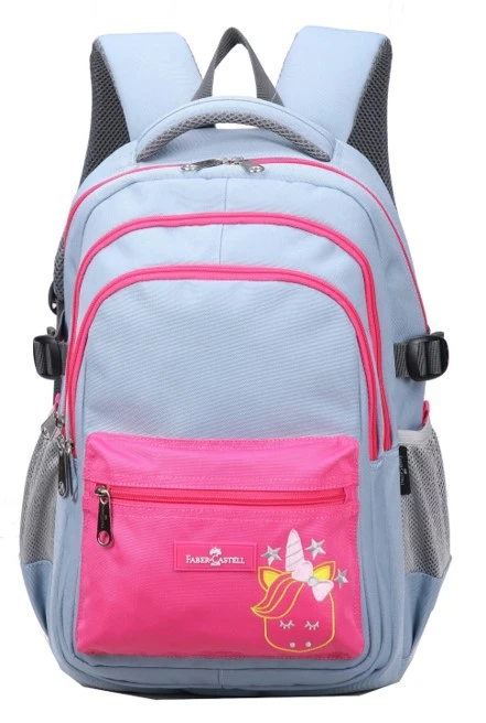 Faber-Castell School Bag 4 Compt Backpack, Light Grey&Pink Unicorn - فابر كاستل