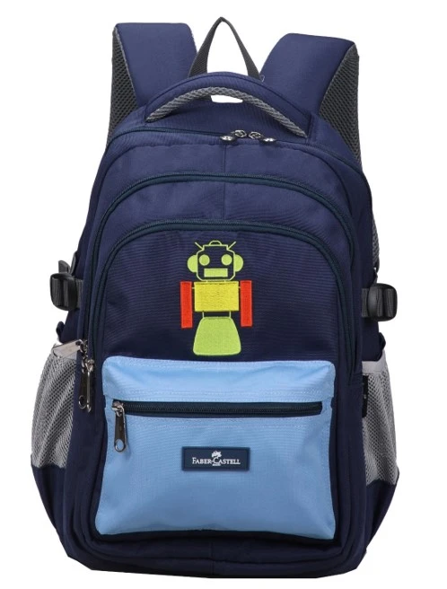 Faber-Castell School Bag 4 Compt Backpack, Dark Blue & L Blue Robot - فابر كاستل