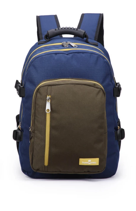 Faber-Castell The Wanderer School 3 Compt Backpack, Dark Blue&Olive Green - فابر كاستل