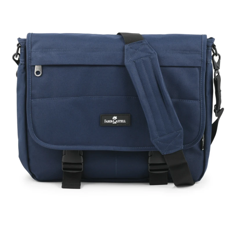FaberCastell Light Shoulder Bag 3 Compt Backpack, Dark Blue - فابر كاستل