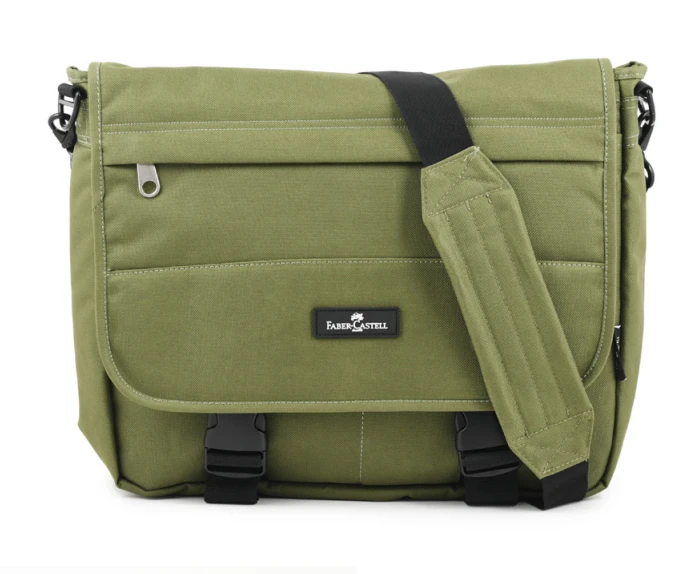 FaberCastell Light Shoulder Bag 3 Compt Backpack, Green - فابر كاستل