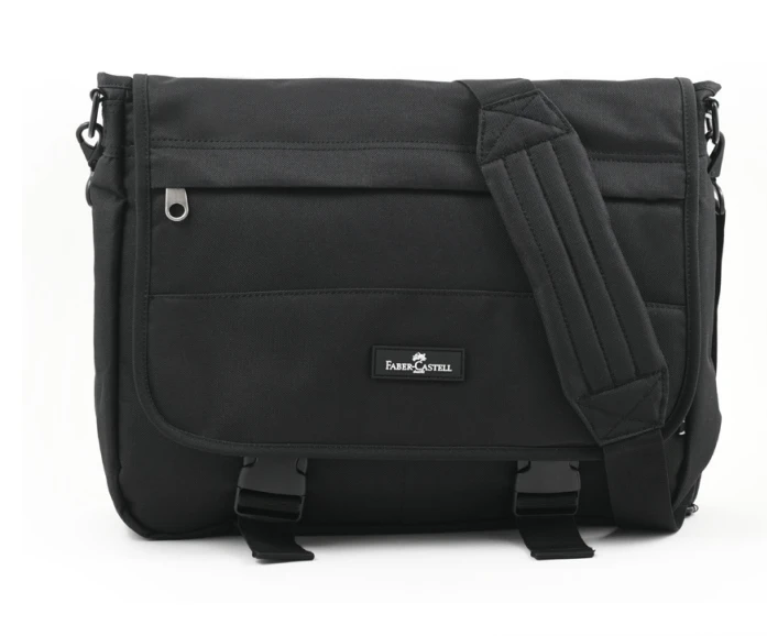 FaberCastell Light Shoulder Bag 3 Compt Backpack, Black - فابر كاستل