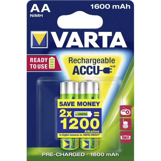 Varta Ready 2 Use HR06 AA battery (rechargeable) NiMH 1600 mAh 1.2 V 2 pc(s) Varta Ready 2 Use HR06 AA battery (rechargeable) NiMH 1600 mAh 1.2 V 2 pc(s)