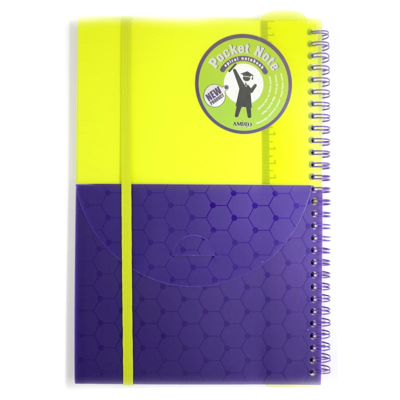 Amigo Spiral Wire Notebook With Ruler, Yellow Color, 96 Pages - Amigo