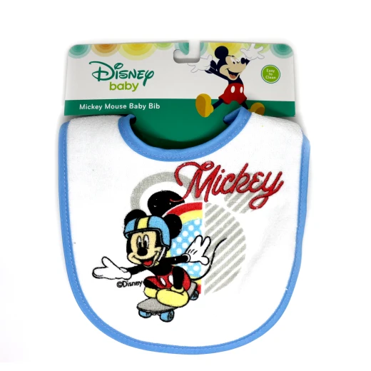 Mickey & Minnie Cotton Baby Bib, Blue Mickey & Minnie Cotton Baby Bib, Blue
