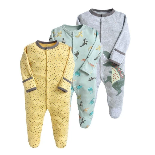 Colorland Long-Sleeve Baby Overall 3 Pieces In One Pack 9-12 Months, Dinosaurs