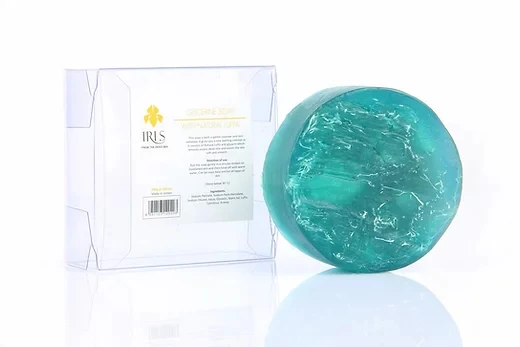 Iris Glycerin Soap with Natural Luffa 200g, Turquoise Iris Glycerin Soap with Natural Luffa 200g, Turquoise