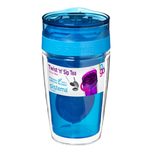 Sistema Twist Sip Tea To Go Travel Mug With Filter, Blue Sistema Twist Sip Tea To Go Travel Mug With Filter, Blue