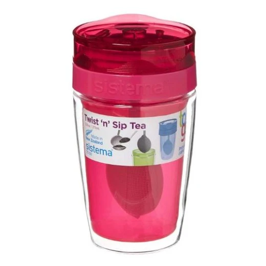 Sistema Twist Sip Tea To Go Travel Mug With Filter, Red Sistema Twist Sip Tea To Go Travel Mug With Filter, Red