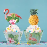 Unique - Paper Flamingo Pineapple Cake Toppers + Cupcake Wrappers DIY Party - يونيك