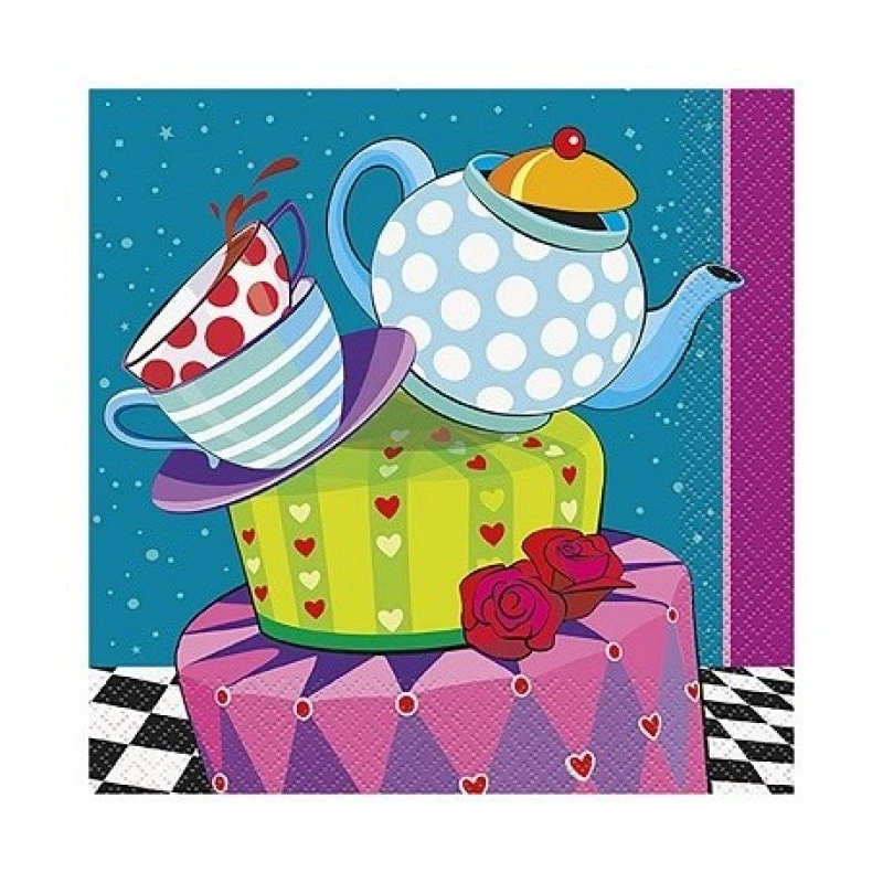 Amscan Mad Hatter Tea Party 16 Luncheon Napkins Alice Wonderland - أمسكان