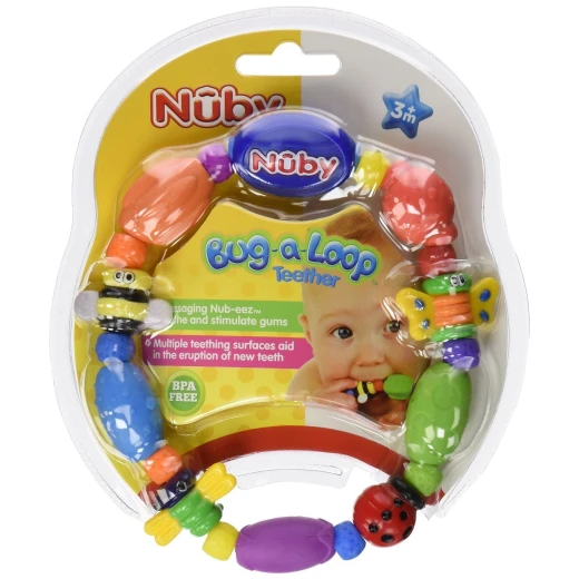 Nuby Hard / Soft Teether Bug-a-Loop, 3m+ Nuby Hard / Soft Teether Bug-a-Loop, 3m+