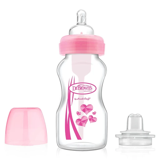 Dr. Brown's, 270 ml Wide-Neck "Options" Transition Bottle w/ Sippy Spout - Pink, 1-Pack Dr. Brown's, 270 ml Wide-Neck "Options" Transition Bottle w/ Sippy Spout - Pink, 1-Pack