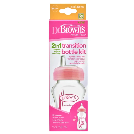 Dr. Brown's, 270 ml Wide-Neck "Options" Transition Bottle w/ Sippy Spout - Pink, 1-Pack - دكتور براونز - Image 2