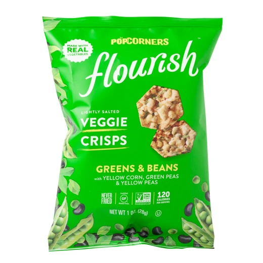 POPCORNERS Flourish Veggie Crisps Greens & Beans, 28 gm