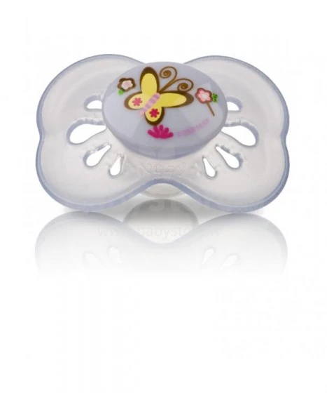 Nuby Colored Butterfly Pacifier With Oval Baglet (6-18Months) - Grey - نوبي