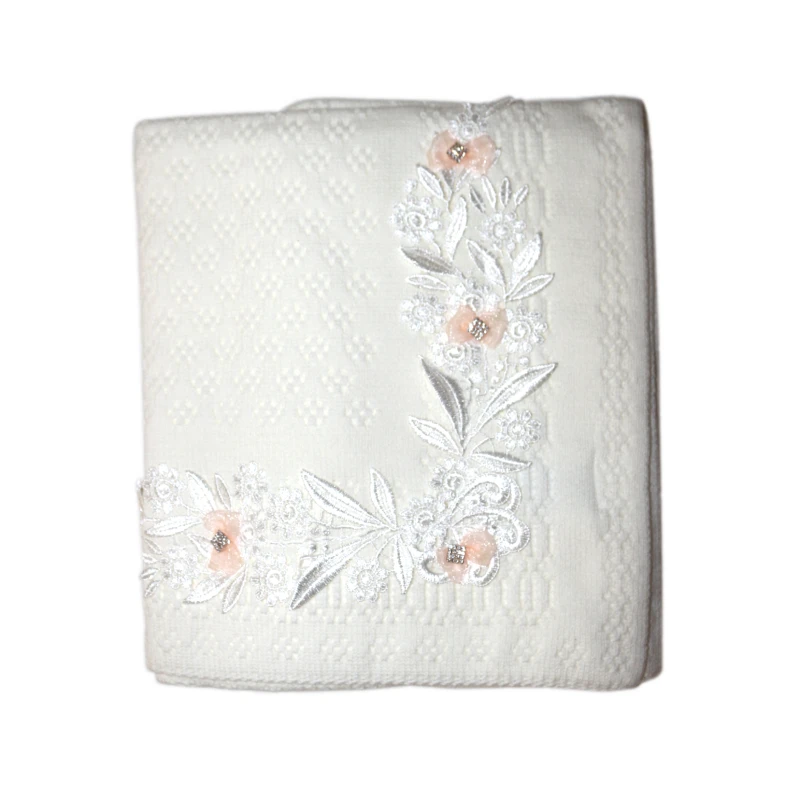 White Triko Blanket with Lace, with Orange Flower