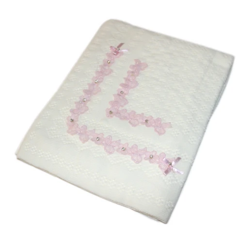 White Triko Blanket with Lace, (Pink) White Triko Blanket with Lace, (Pink)