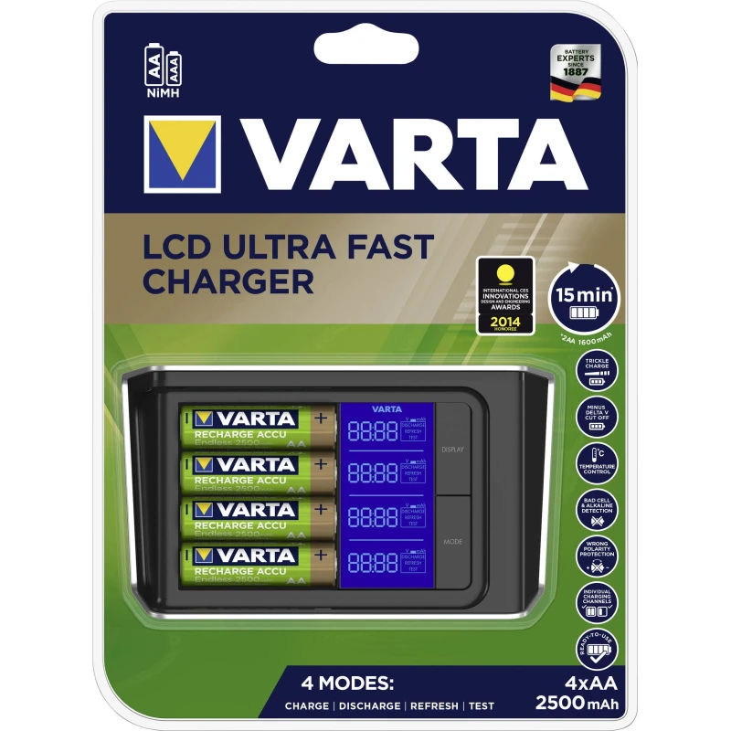 Varta LCD Ultra-Fast Charger for cylindrical cells incl. rechargeables NiMH AAA , AA - فارتا