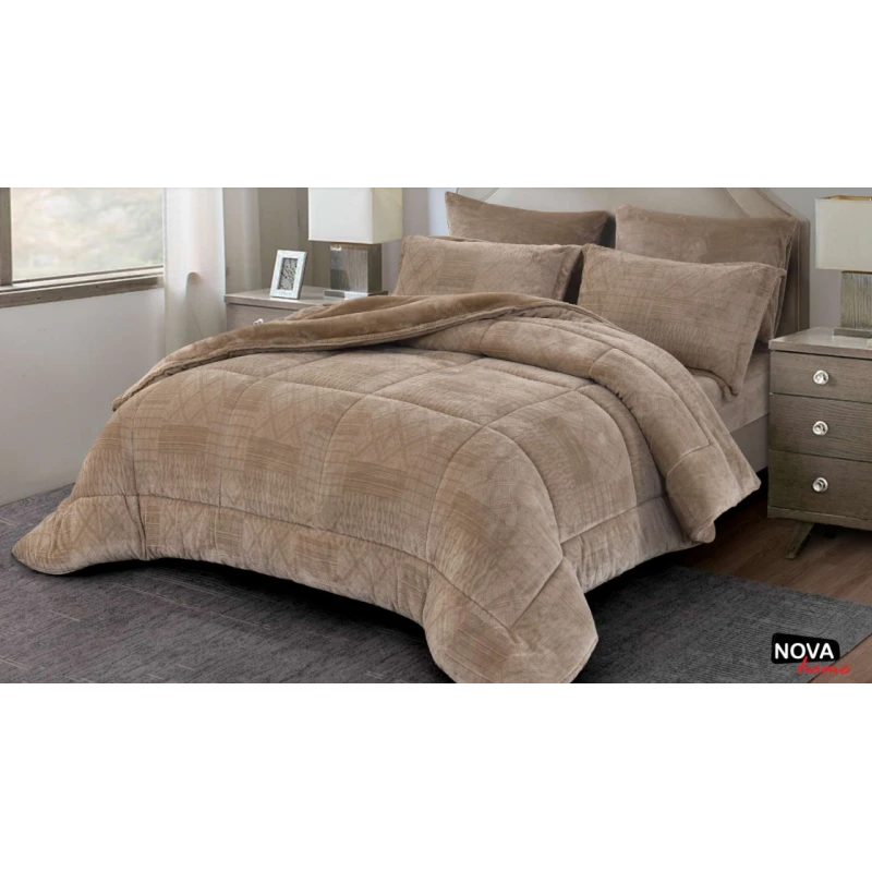 Nova Velvet Comforter 6pcs Set  Coll. Taylor King Beige - نوفا هوم