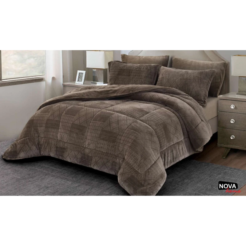 Nova Velvet Comforter 6pcs Set Coll. Taylor King Taupe - نوفا هوم