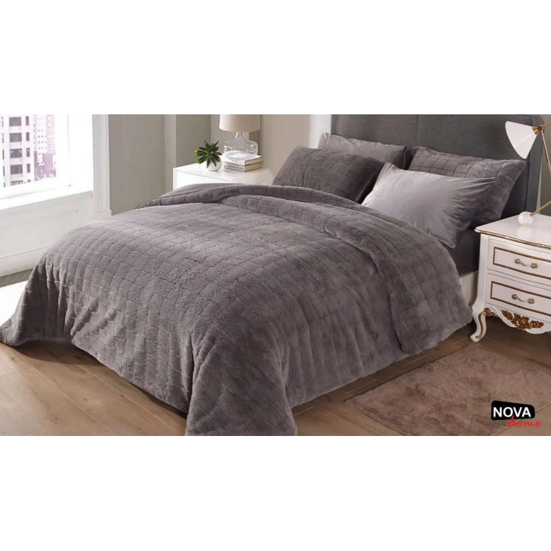 Nova Comforter 6pcs Set Fur King Grey - نوفا هوم
