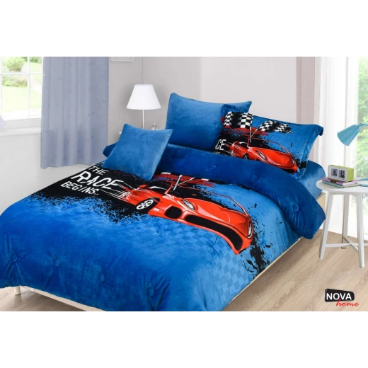 NOVA Velvet Comforter 4pcs Set L.S Coll. Race Twin Blue NOVA Velvet Comforter 4pcs Set L.S Coll. Race Twin Blue