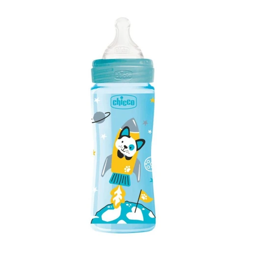 Chicco Well Being Plastic Baby Bottle With Fast Flow Silicone Nipple - Blue - Chicco - Image 2