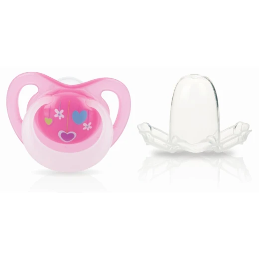 Nuby Orthodontic Glow in the Dark Soother - 0-6m - زهري Nuby Orthodontic Glow in the Dark Soother - 0-6m - زهري