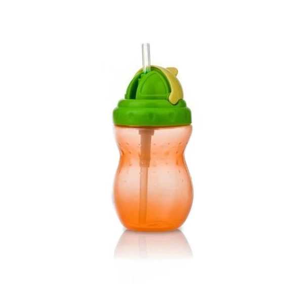 Nuby Flip-it Leakproof Straw Bottle (320ml), Orange - نوبي