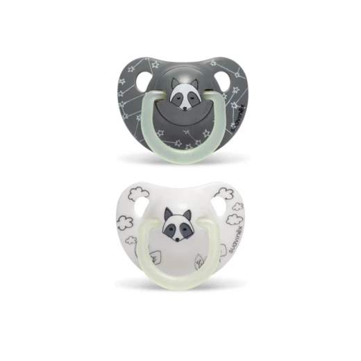 Suavinex Night & Day, Anatomic Silicone Soothers 6-18m, Racoon 2pcs Suavinex Night & Day, Anatomic Silicone Soothers 6-18m, Racoon 2pcs