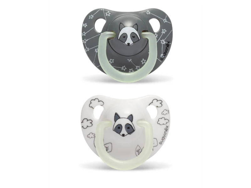 Suavinex Night & Day, Anatomic Silicone Soothers 6-18m, Racoon 2pcs - سوافينكس