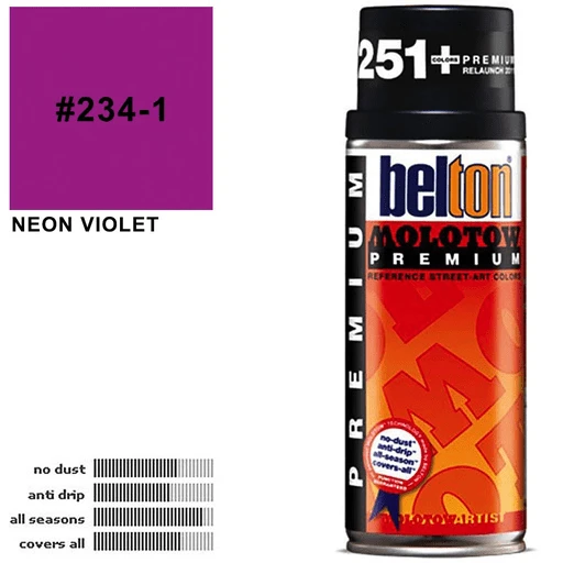 Molotow Belton Premium Spray Paint 400ml Neon Violet 234-1 Molotow Belton Premium Spray Paint 400ml Neon Violet 234-1
