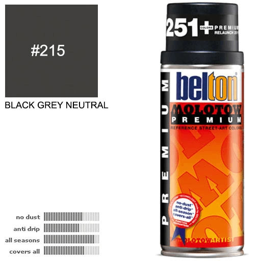 Molotow Belton Premium Spray Paint 400ml Black Grey Neutral 215 - مولوتو