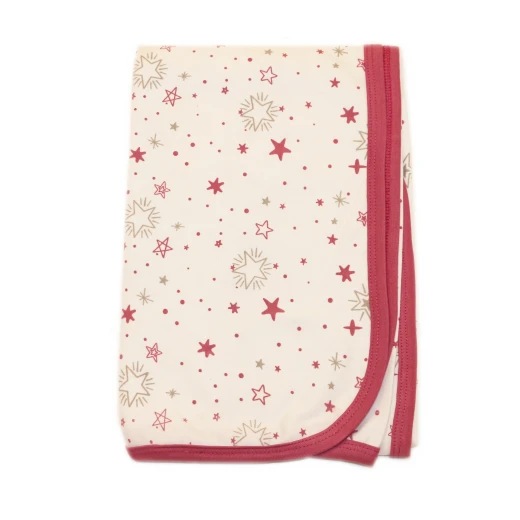 Baby Cotton Blanket, Red-Violet with Starts