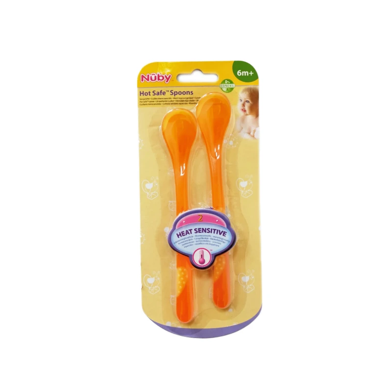 Nuby Patented Angled Hot Safe™ Spoon +6 months, 2 pieces - برتقالي - نوبي