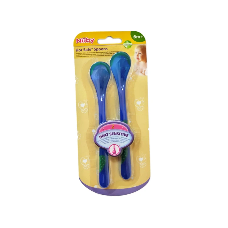 Nuby Patented Angled Hot Safe™ Spoon +6 months, 2 pieces - Blue - نوبي